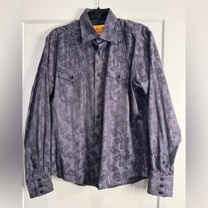 Enzo denim western button up shirt embroidered details square buttons flawed